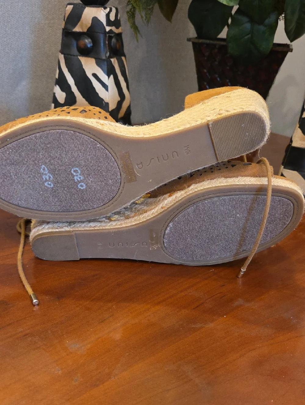 Tan Espadrille Wedge Sandals - Suede Laser-Cut Design